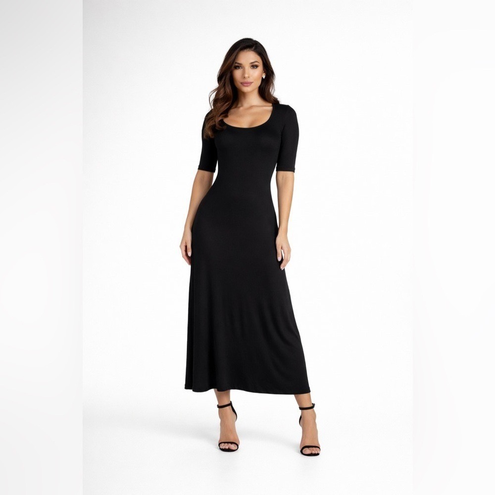 Womens Maxi Black Dress Size Small Resort Minimalist Clean Girl Capsule Staple - Picture 2 of 7